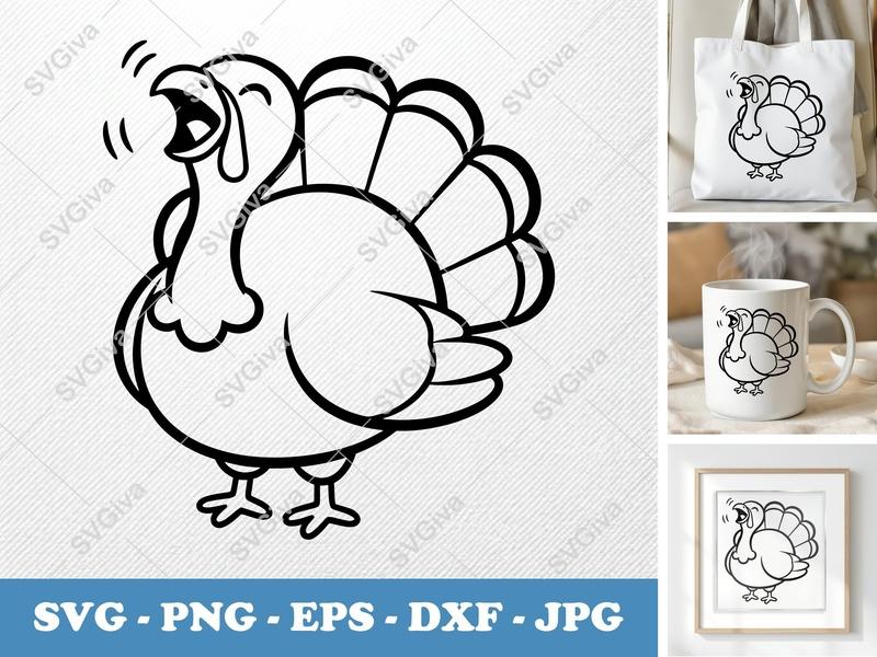 Turkey SVG | Cartoon Gobbler Outline | Thanksgiving Clipart | PNG EPS DXF for Cricut Silhouette