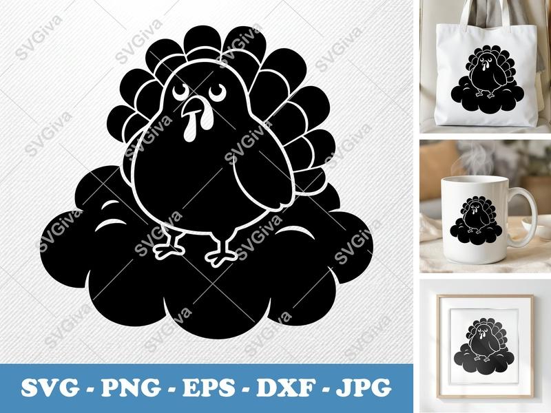 Turkey SVG | Cute Cartoon Thanksgiving Fall Bird Clipart | PNG EPS DXF for Cricut Silhouette Cutting Machines