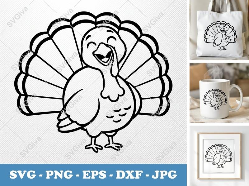Turkey SVG | Happy Thanksgiving Fall Bird Cut File | Cricut Silhouette | PNG EPS DXF Vector Clipart Design