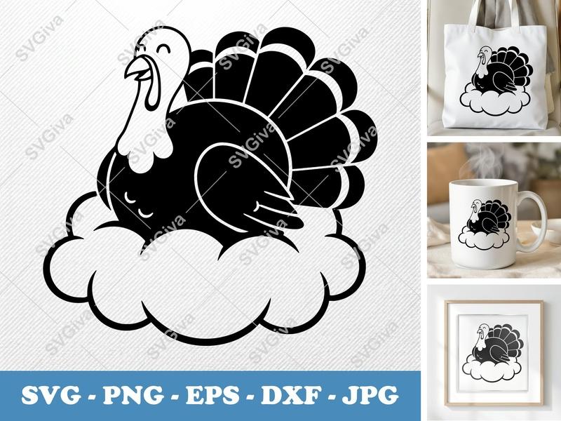 Turkey SVG | Modern Clean Cloud Design | Thanksgiving Fall | PNG EPS DXF | Cricut Silhouette Cut File