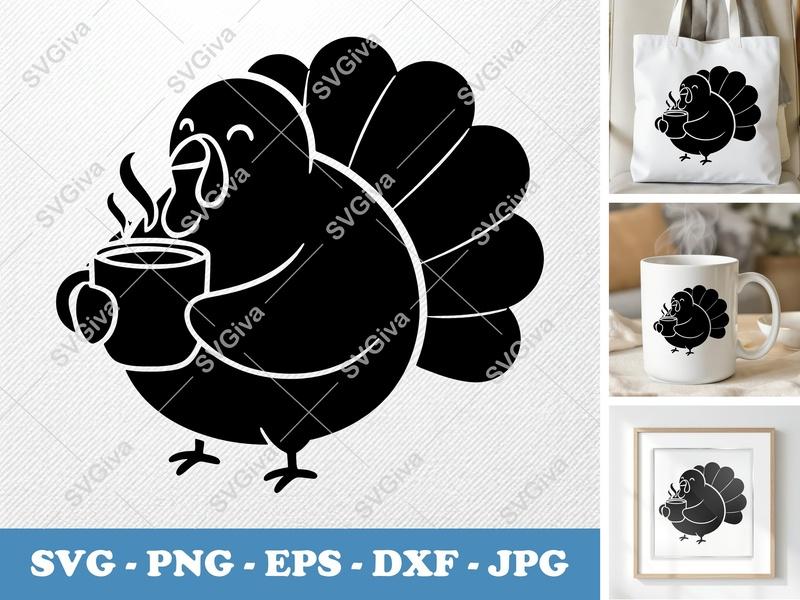 Turkey SVG | Modern Thanksgiving Fall Coffee Design | PNG EPS DXF | Cricut Silhouette Cut File