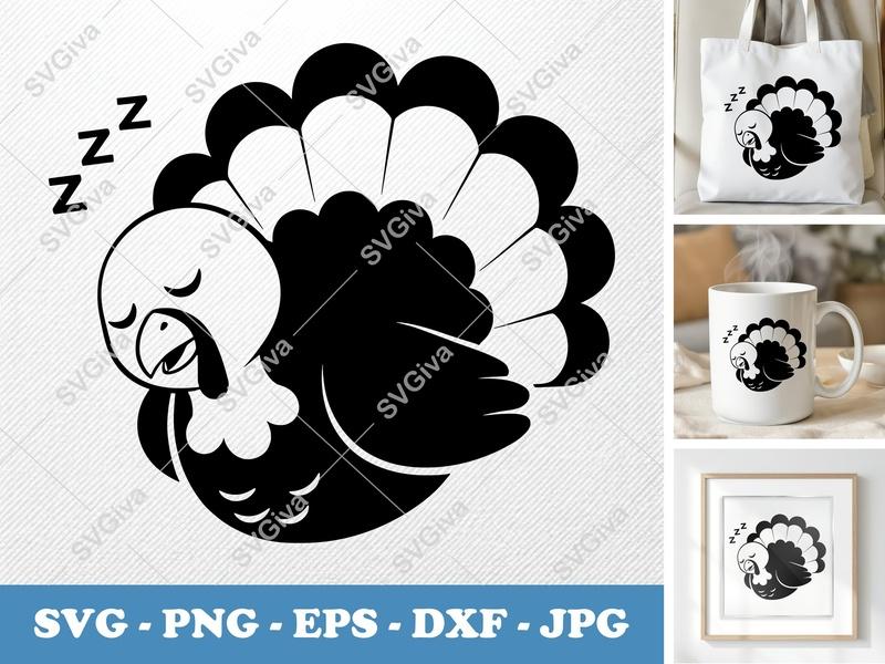 Turkey SVG | Sleeping Thanksgiving | Funny Fall Clipart | PNG, EPS, DXF | Cricut, Silhouette Cut File