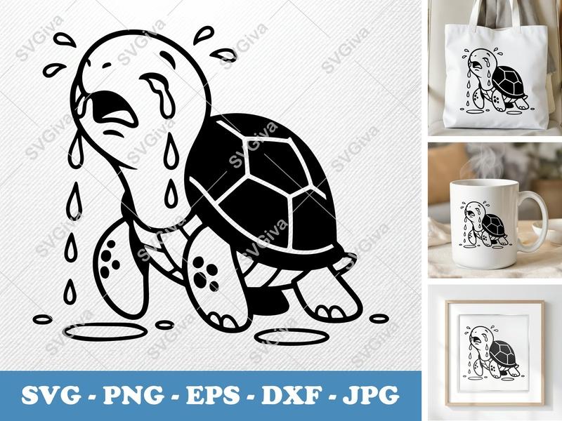 Turtle Crying SVG | Sad Tortoise PNG EPS DXF | Emotional Animal Cut File for Cricut & Silhouette | Modern Design