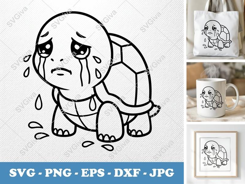 Turtle Crying SVG | Sad Turtle Cut File PNG DXF EPS | Cricut Silhouette | Animal Vector Art