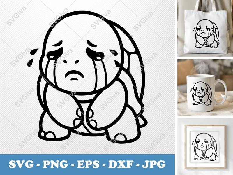 Turtle Crying SVG | Sad Turtle Cut File PNG DXF EPS for Cricut Silhouette