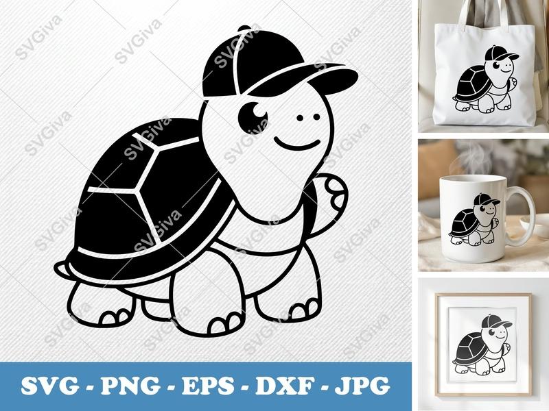 Turtle in a Cap SVG | Puffy Pillow-Soft Shapes | PNG DXF EPS | Cricut Silhouette Cut File