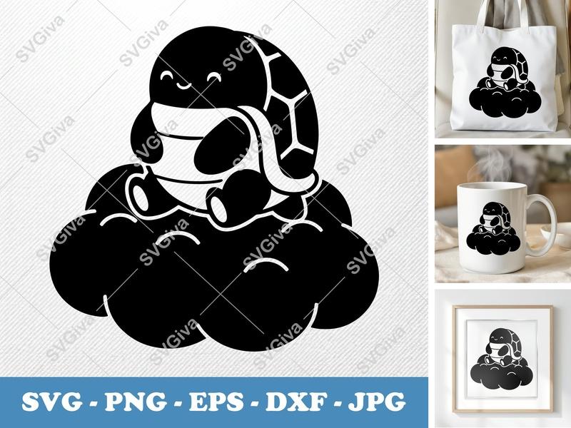 Turtle Sitting on a Cloud SVG | Puffy Soft Forms | PNG DXF EPS | Cricut Silhouette File