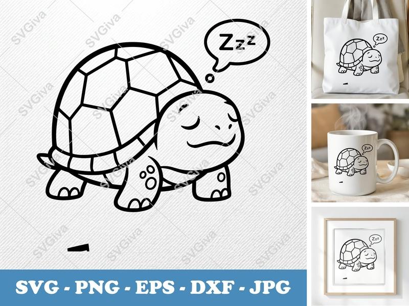 Turtle Sleeping SVG | Cute Cartoon Sea Turtle PNG EPS DXF | Zzz Bubble | Cricut & Silhouette Cut File | Modern Clean Design