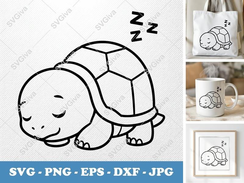 Turtle Sleeping SVG | Cute Turtle Nap Cut File PNG DXF EPS Cricut Silhouette