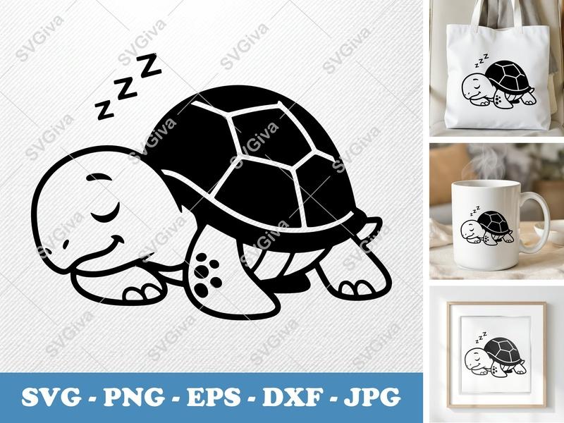 Turtle Sleeping SVG | Cute Zzz Turtle PNG, EPS, DXF | Cricut & Silhouette Cut File | Modern Animal Clipart