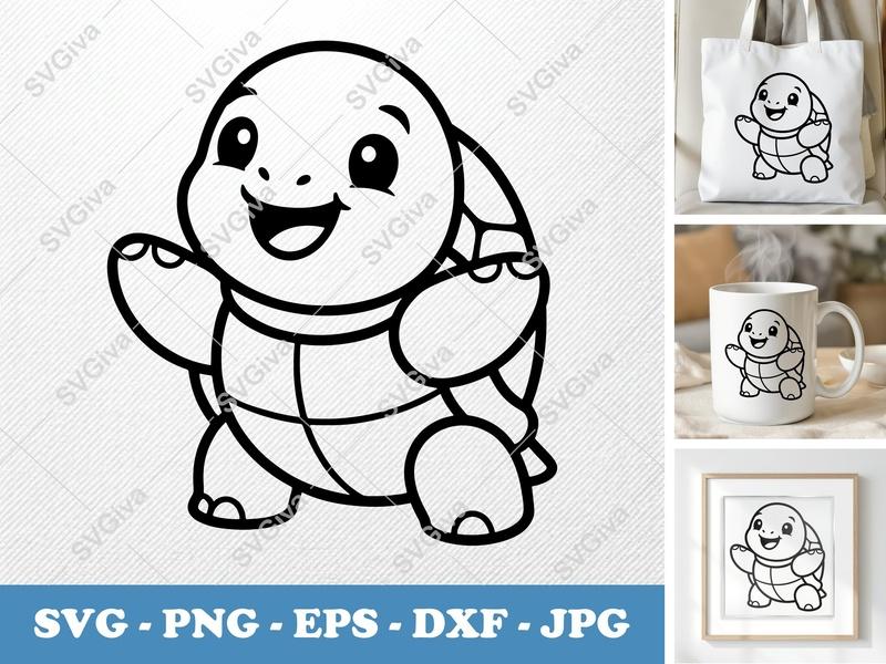 Turtle Smiling Happily SVG PNG DXF EPS | Cute Animal Cut File for Cricut Silhouette