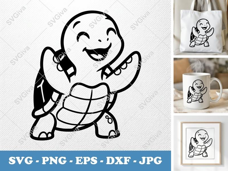 Turtle smiling happily SVG PNG DXF EPS | Cute Animal Cut File for Cricut Silhouette Projects