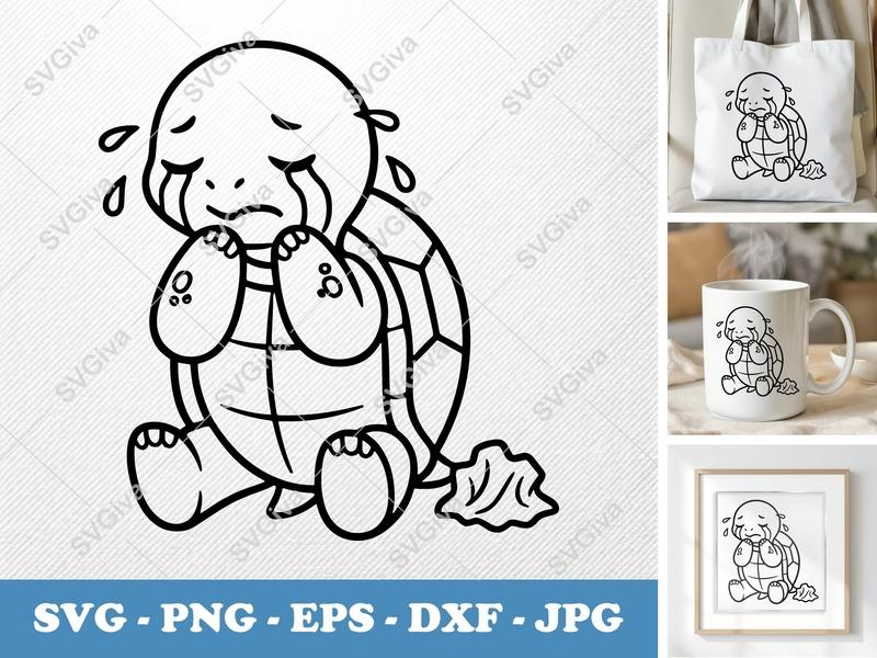 Turtle SVG Crying Sad | Cute Kawaii Design | PNG EPS DXF | Cricut Silhouette File | Animal Vector Art