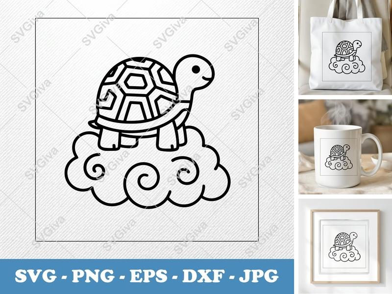 Turtle SVG | Cute Cloud Modern Design | PNG EPS DXF for Cricut, Silhouette | Animal Cut File Clipart