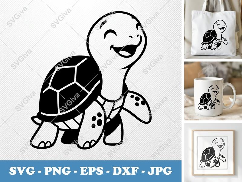 Turtle SVG | Cute Happy Animal Cut File | Modern Clean Design | PNG, EPS, DXF for Cricut & Silhouette