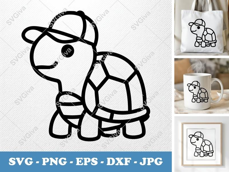 Turtle SVG | Cute Turtle with Hat | Modern Design | PNG EPS DXF for Cricut & Silhouette | Animal Clipart Cut File