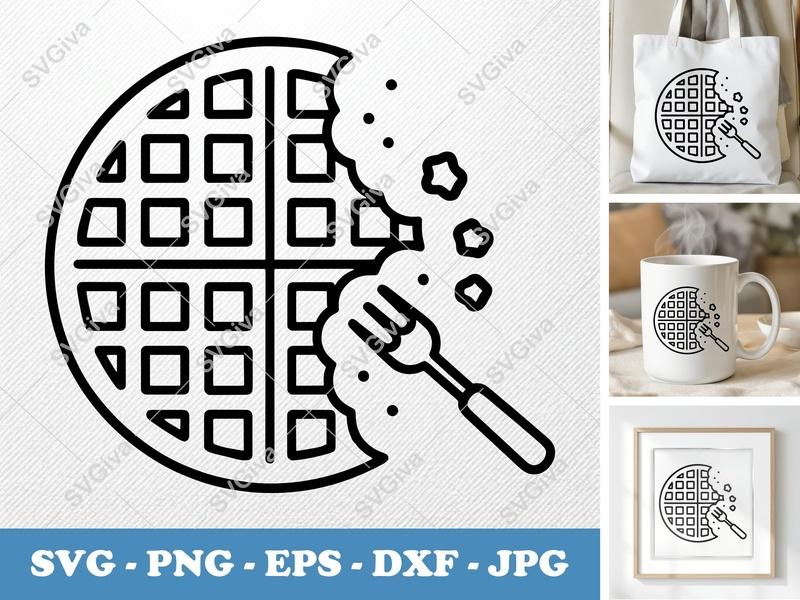 Waffles Partially Eaten SVG, Friendly Bean-shaped Cut File | PNG, DXF, EPS for Cricut & Silhouette