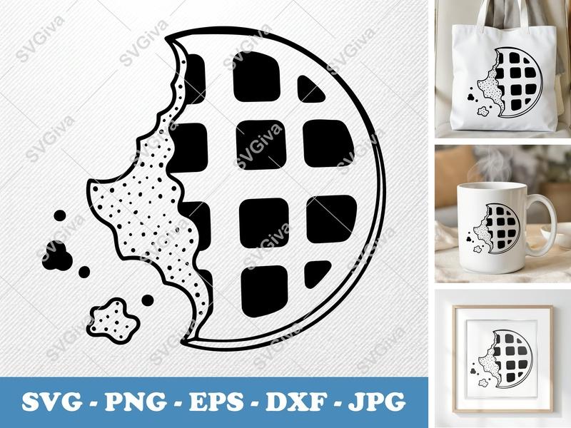 Waffles Partially Eaten SVG | Puffy Soft Shapes PNG DXF EPS | Cricut Silhouette | Breakfast Food Cut File