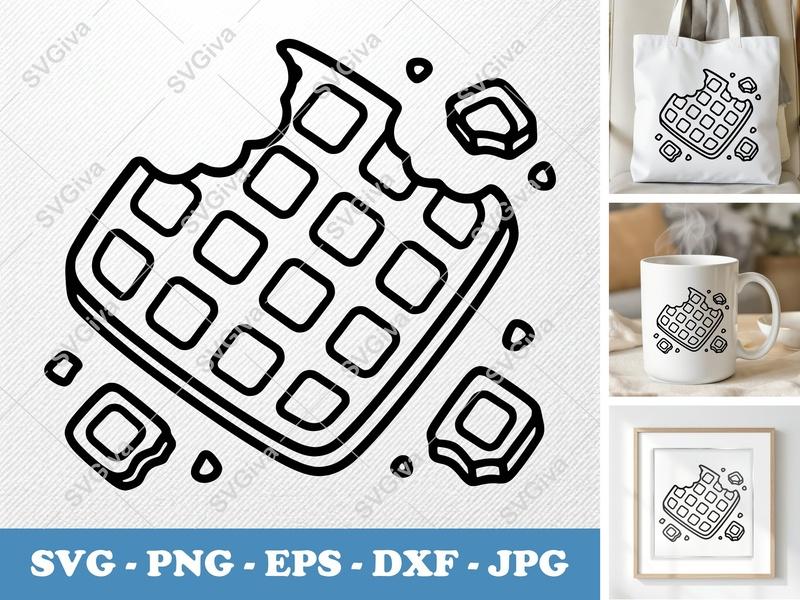 Waffles SVG, Bitten Waffle Clip Art, Breakfast Food PNG, EPS, DXF for Cricut & Silhouette, Modern Snack Cut File