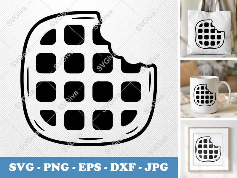 Waffles SVG, Bitten Waffle Cut File, Modern Waffle Clipart | PNG EPS DXF for Cricut & Silhouette