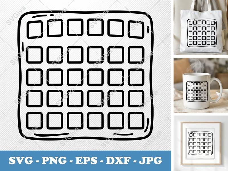 Waffles SVG | Bold Minimalist Waffle Cut File | Clean White Fill | PNG DXF EPS for Cricut & Silhouette
