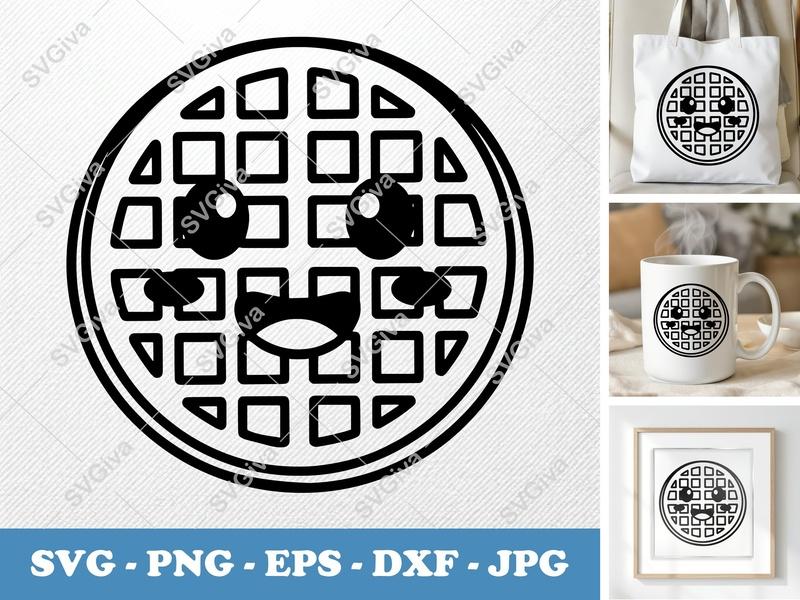 Waffles SVG | Kawaii Waffle Outline | Cute Food Design | PNG EPS DXF for Cricut & Silhouette Machines