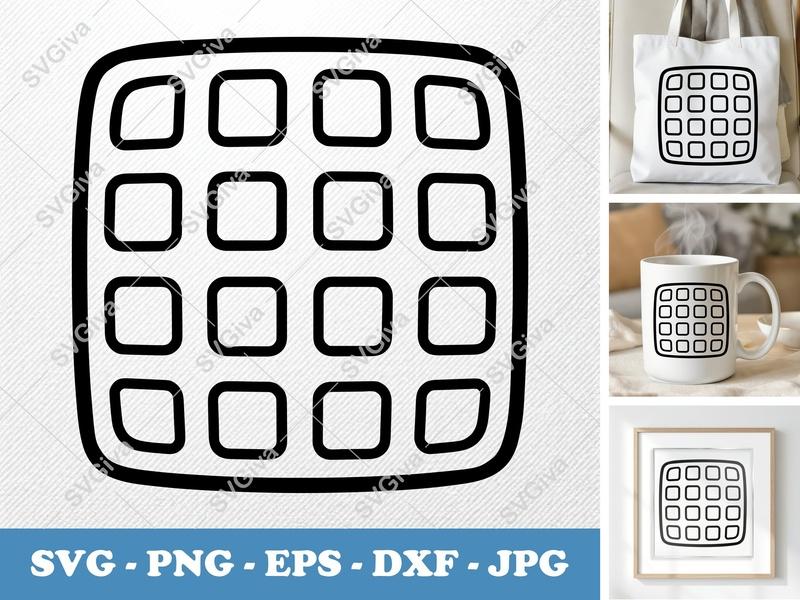 Waffles SVG, Modern Waffle Cut File, Breakfast Food PNG EPS DXF for Cricut & Silhouette, Kitchen Clipart Vector