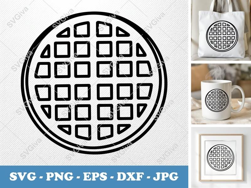 Waffles SVG, Modern Waffle Cut File, Food Outline Clipart PNG EPS DXF for Cricut & Silhouette, Breakfast Design