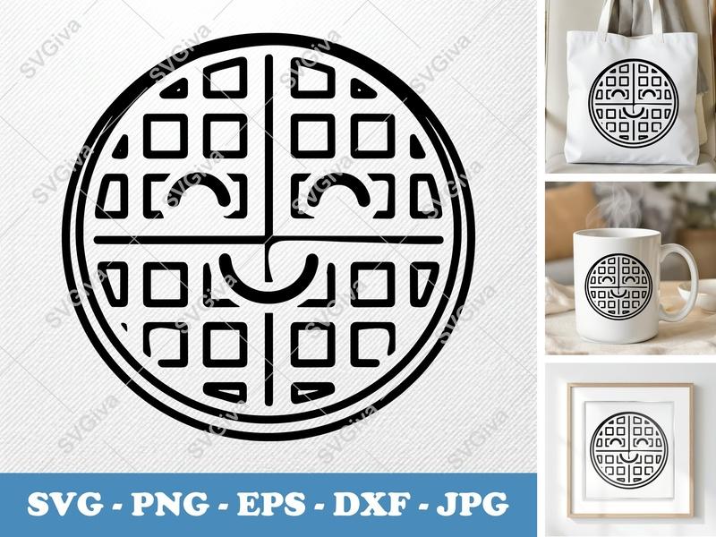 Waffles SVG | Smiling Face, Friendly Rounded Body Design | PNG, DXF, EPS File for Cricut, Silhouette | Breakfast Food Vector