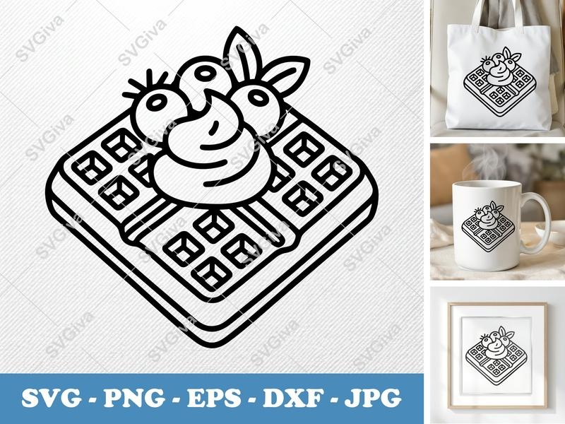 Waffles with Garnish SVG | Friendly Bean-Shaped Design | PNG DXF EPS | Cricut Silhouette File