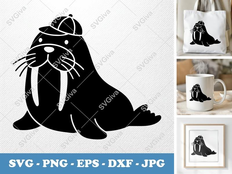 Walrus in a Cap SVG | Puffy Soft Shapes Design | PNG DXF EPS | Cricut Silhouette File