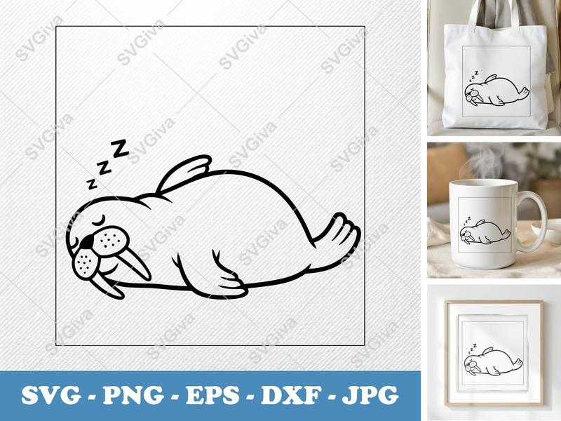 Walrus Sleeping SVG PNG DXF EPS | Cute Animal Cut File for Cricut Silhouette