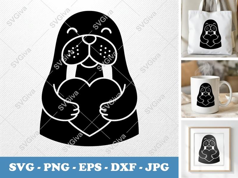 Walrus SVG, Cute Heart Design, Love Animal Clipart | PNG EPS DXF for Cricut, Silhouette, Shirt, Decal