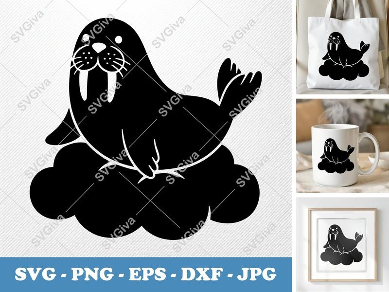 Walrus SVG | Modern Cute Walrus Cut File | Walrus Clipart | PNG, EPS, DXF for Cricut & Silhouette