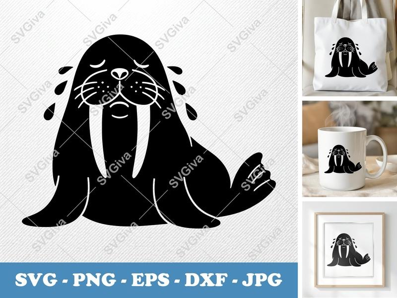 Walrus SVG | Modern Flat Design, Cute Animal Clipart, Simple Walrus Cut File | PNG EPS DXF for Cricut, Silhouette