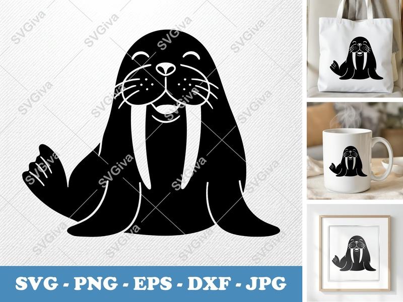 Walrus SVG | Puffy Soft Shapes | Smiling Happily | PNG DXF EPS | Cricut Silhouette Cut File