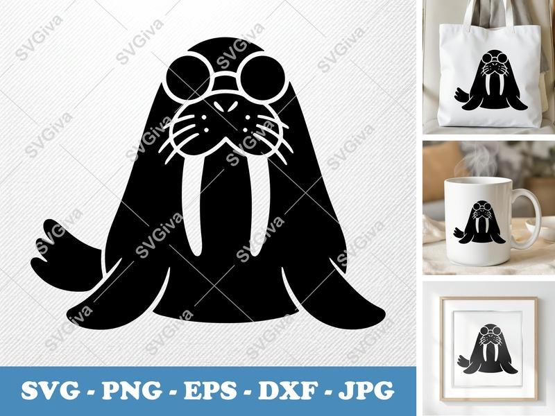 Walrus wearing sunglasses SVG | Puffy Smooth Shapes | PNG DXF EPS | Cricut Silhouette Cut File