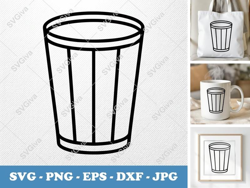 Waste Basket SVG | Modern Clean Bin Design | PNG EPS DXF for Cricut, Silhouette | Minimalist Line Art