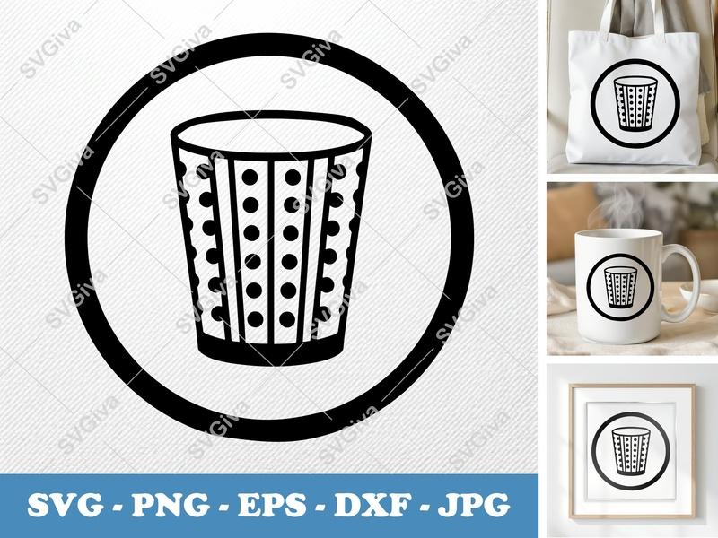 Waste Basket SVG | Modern Clean Design | Perforated Pattern | PNG EPS DXF for Cricut, Silhouette