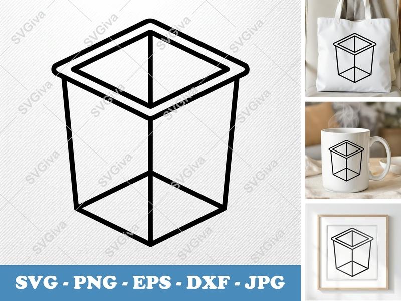 Waste Basket SVG | Modern Minimalist Bin | PNG EPS DXF | Cricut Silhouette Cut File