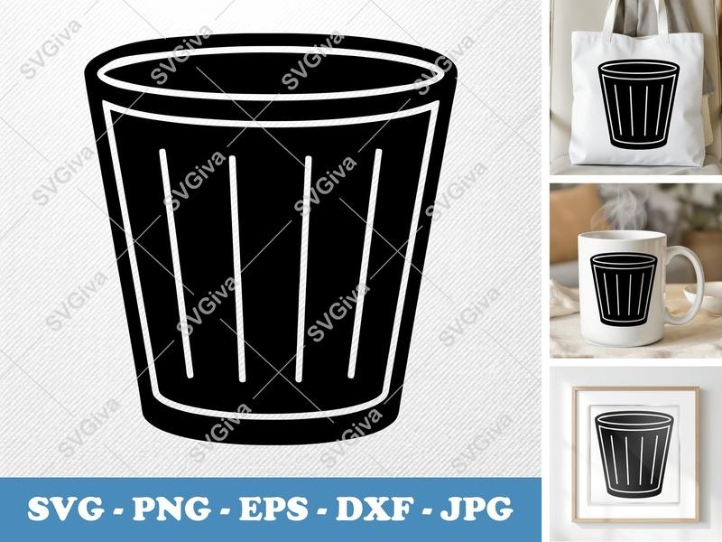 Waste Basket SVG | Modern Trash Can Cut File, Recycle Bin PNG EPS DXF for Cricut & Silhouette, Home Decor Clipart