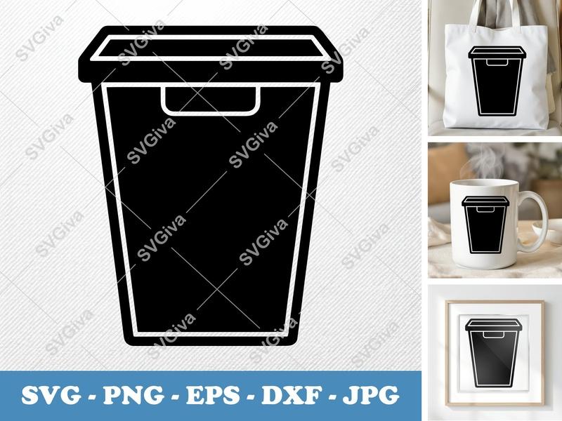 Waste Basket SVG | Modern Trash Can Cut File | Rubbish Bin Design | PNG EPS DXF for Cricut, Silhouette