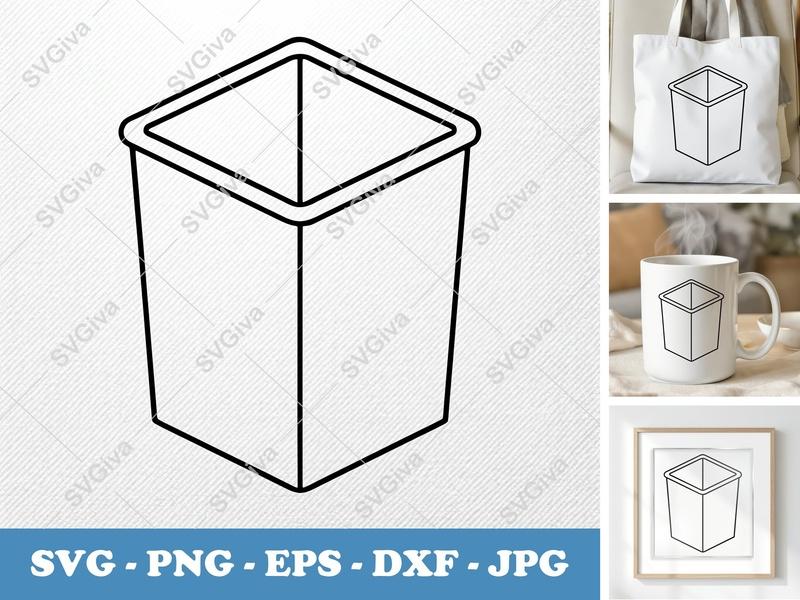 Waste Basket SVG | Modern Trash Can Outline, Minimalist Bin PNG EPS DXF | Cricut & Silhouette Cut File