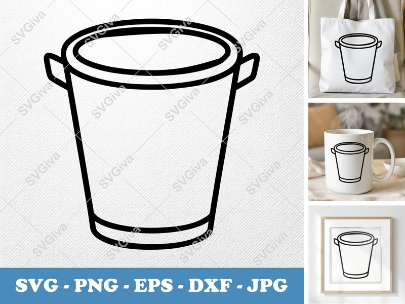 Waste Basket SVG | Modern Trash Can Outline PNG EPS DXF for Cricut, Silhouette | Minimalist Bin Cut File