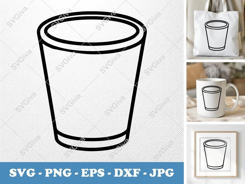 Waste Basket SVG | Modern Trash Can Outline, Simple Bin Design | PNG EPS DXF for Cricut, Silhouette
