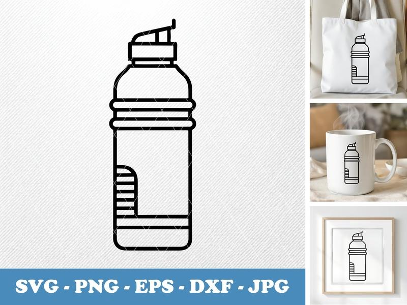 Water Bottle in side view profile SVG | Rounded Body Line Art | PNG EPS DXF for Cricut Silhouette