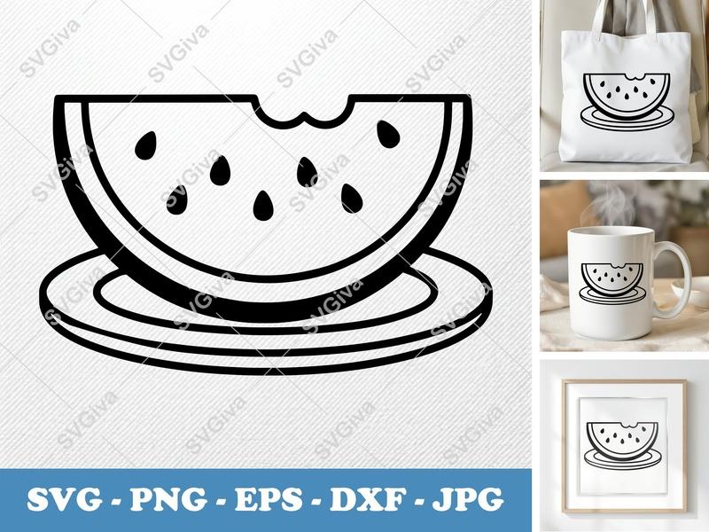 Watermelon on a Plate SVG | Fruit Slice Cut File PNG DXF EPS Cricut Silhouette Summer Kitchen