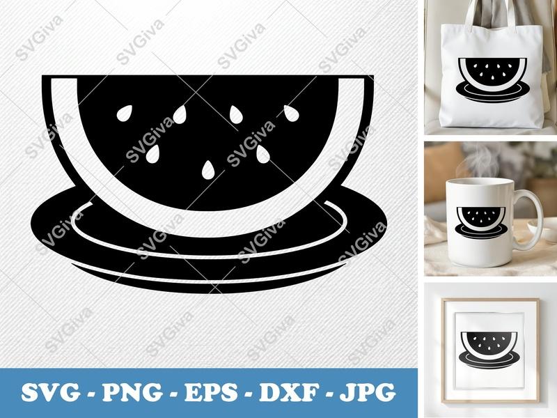 Watermelon on a Plate SVG | Puffy Pillow-Soft Design | PNG, DXF, EPS | Cricut & Silhouette Cut File