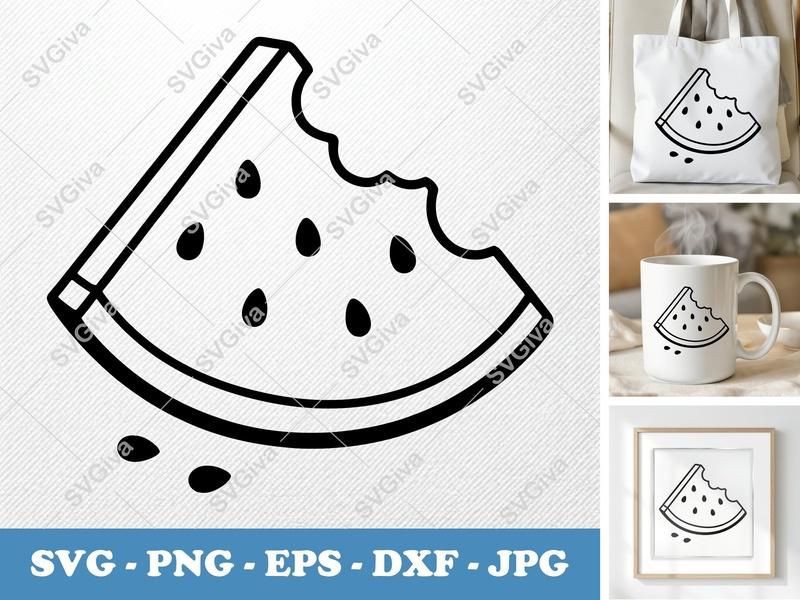 Watermelon Partially Eaten SVG PNG DXF EPS | Fruit Cut File Cricut Silhouette | Summer Food Vector