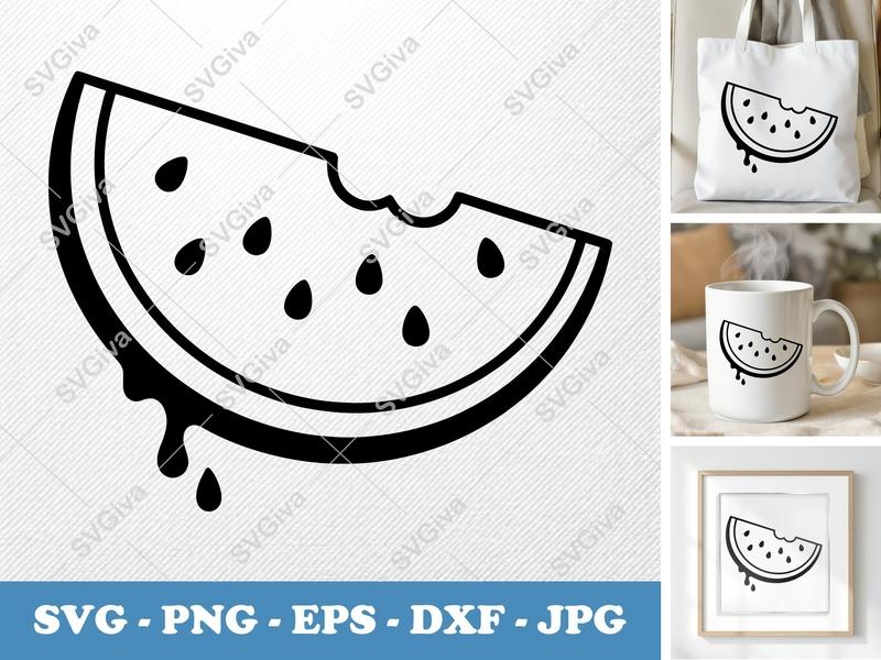 Watermelon Partially Eaten SVG PNG DXF EPS | Fruit Slice Cut File Cricut Silhouette